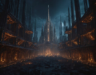 Orbital cage depiction within dystopian megastructure world creating expansive visual effects for science fiction illustrations or futuristic design projects with mechanical structures
