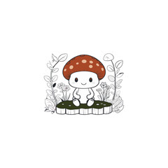 A bright red fly agaric mushroom or toadstool with white spots, an amanita fungus, stands in the grass of an autumn forest, perfect for a nature illustration or vector graphic