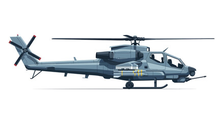 Side profile of a blue-gray military attack helicopter an AH-1 Cobra variant isolated.