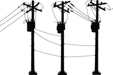Utility, pole, transformer, power line, electricity, distribution, infrastructure, silhouette, outdoor, network