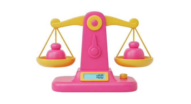 Pink yellow balance scale weighing isolated on a transparent background image