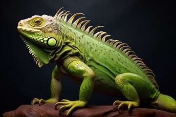 Obraz premium A vivid green iguana with its textured skin, standing tall and alert against a plain white surface