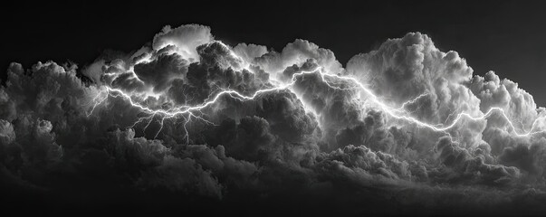 Dramatic black and white storm clouds with lightning
