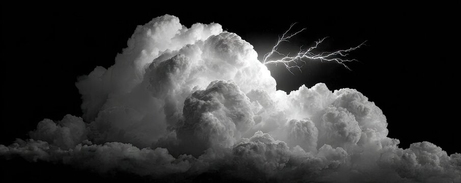 Dramatic storm clouds with a lightning bolt