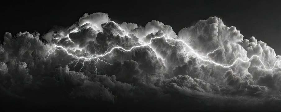 Dramatic black and white storm clouds with lightning - Powered by Adobe