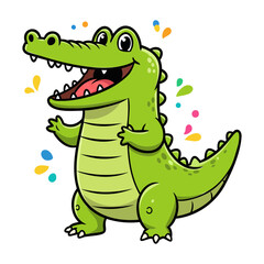Cute happy crocodile cartoon character celebrating