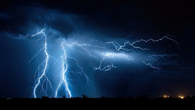 Powerful lightning storm at night - Powered by Adobe