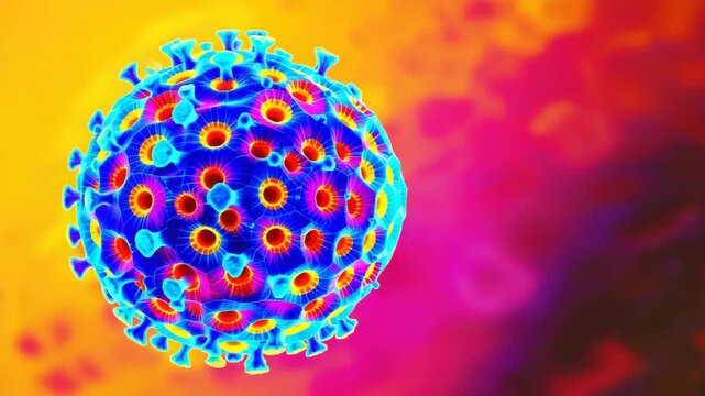 Human Papillomavirus animation with fluorescent honeycomb capsid surface