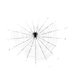 Obraz premium Realistic black spider sitting in the center of web symbolizing halloween decoration and spooky theme