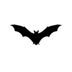 Fototapeta premium Silhouette of flying bat with spread wings isolated on white background symbolizing halloween and night