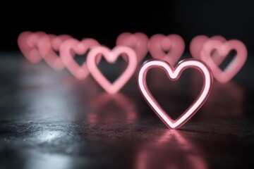 A heart-shaped neon light glowing in the center of a dark background, creating a captivating and vibrant contrast. Perfect for Black Friday promotions or romantic-themed designs.