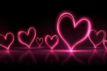 A vibrant and eye-catching background featuring a group of neon hearts glowing in pink light. Perfect for Black Friday promotions or Valentine's Day themed designs.