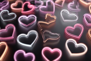 A vibrant and eye-catching black Friday neon hearts background featuring pink neon shapes arranged in a circle on a dark glow backdrop.