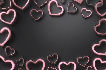 A vibrant and eye-catching image featuring pink neon hearts scattered on a sleek black background. Perfect for adding a pop of color and love to any design.