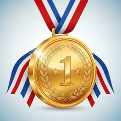 Golden First Place Medal with Patriotic Ribbon for Achievement.