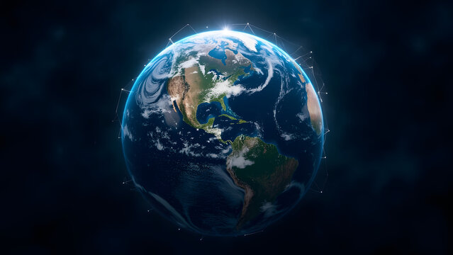 Ultra-realistic 8K close-up of an Earth globe with a subtle digital network overlay. Dark space provides ample copyspace, creating a professional composite ideal for illustrating global connectivity,  - Powered by Adobe