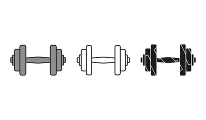 A set of three Dumbbell Icons Gray Outline Black Geometric weight exercise