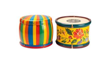  Colorful Festival Drum Bundle – Two Artistic Variations Isolated on Transparent Background