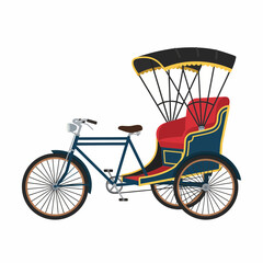 Traditional Asian Rickshaw Bicycle Cart Isolated on White Background.