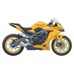 Yellow sport motorcycle with black and grey details isolated on white background.