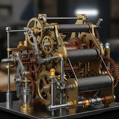 Intricate Steampunk Machine - A Close-Up View of Gears and Mechanisms.