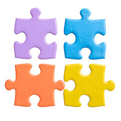 Fototapeta premium Four vibrantly colored jigsaw puzzle pieces, neatly arranged, with a black background