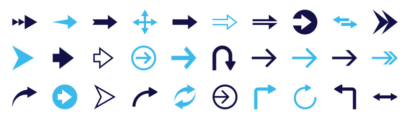 Different arrow icon set. Arrows. Cursors. Arrow vector icons. Simple pointing arrows. Vector illustration