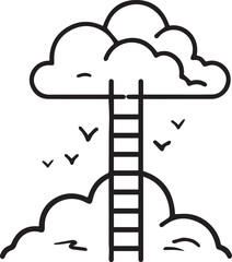 a simple line drawing of a ladder leading to a cloud, vector illustration, flat design, white background, minimalistic style, with clear lines and contours