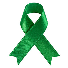Glossy green ribbon in a loop with two crossed tails against a black background