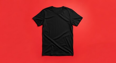 Black T-Shirt on Red Background - Minimalist Fashion Apparel.