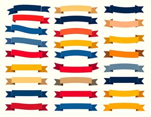 A collection of colorful ribbon banners in various shades, suitable for design or decoration