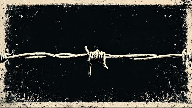 Grungy black background with barbed wire, vintage distressed texture border