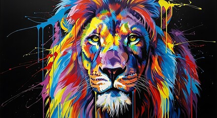 Colorful Lion Portrait - A Vibrant Display of Wildlife Art.