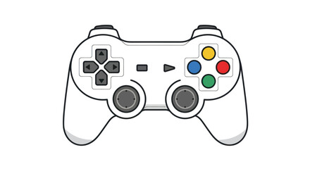 Modern white video game controller with colorful buttons and dual joysticks. © lidot