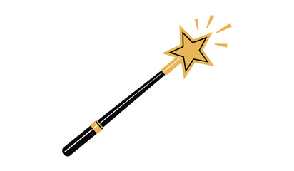 Gold star magic wand with radiating lines and black handle vector