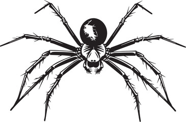 simple vector illustration of an isolated spider, simple shapes, bold lines, white background, no shadows, black and white
