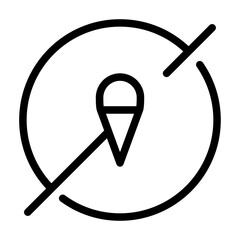 Outline vector showing a crossed ice cream symbol, representing food restriction area.