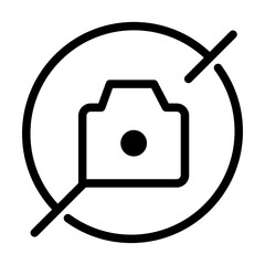 Line art icon of a crossed camera, used to indicate photography is not allowed in restricted zones.