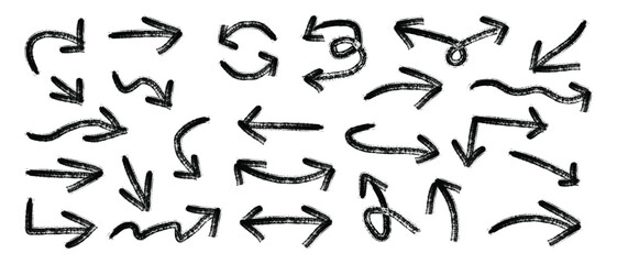 Hand Drawn Bold Arrow Vector Set with Grunge Texture and Isolated Graphic Elements
