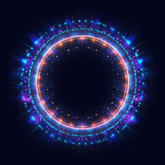 Abstract glowing circle design with neon lights on dark background