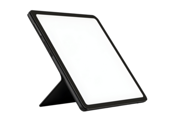 Modern digital tablet side angle view on minimalist black background