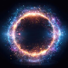 Abstract glowing ring design with cosmic energy and sparkling particles