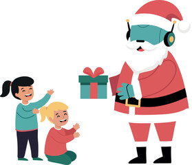 Robot Santa Giving Presents to Children