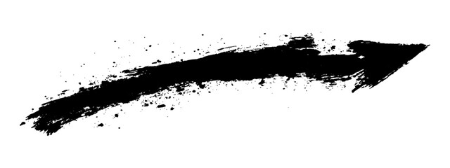A dramatic black arrow painted with splashes, symbolizing direction and action isolated on a white background.