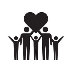 Community icon, people with heart symbol for charity, love, unity and harmony society in a glyph pictogram illustration