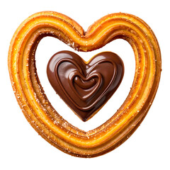 Heart-shaped fried dough exterior enclosing a chocolate heart, against a black background