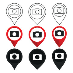 Pin pinter with a camera icon. Illustration vector