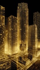 Abstract golden cityscape at night architectural visualization concept
