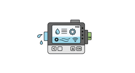 Smart Irrigation Controller Device with Digital Display and Water Drop Icon.