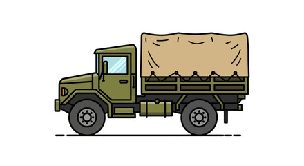 Olive Green Military Truck with Canvas Cover Illustration.